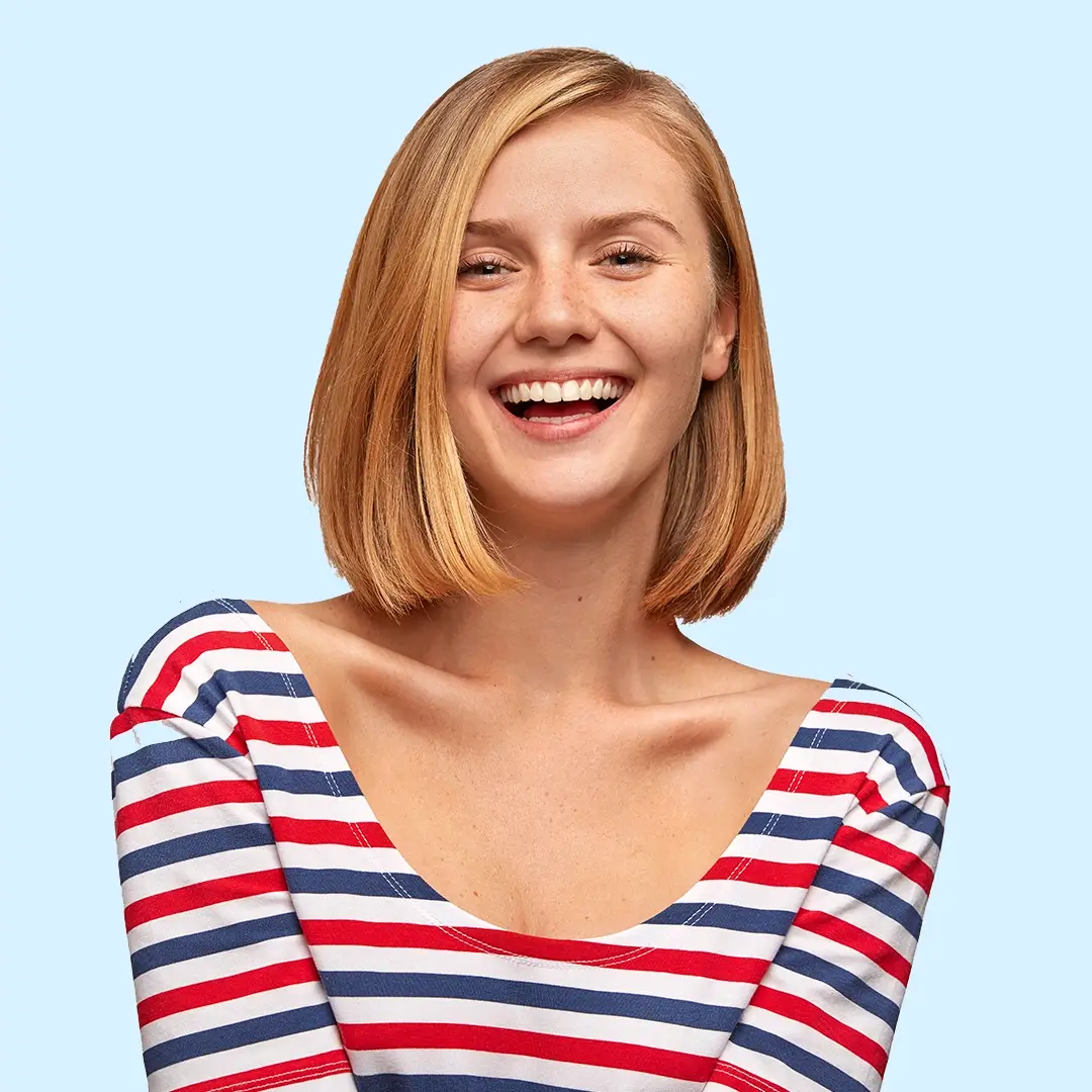An Image Of A Young Woman With Fair Hair Smiling