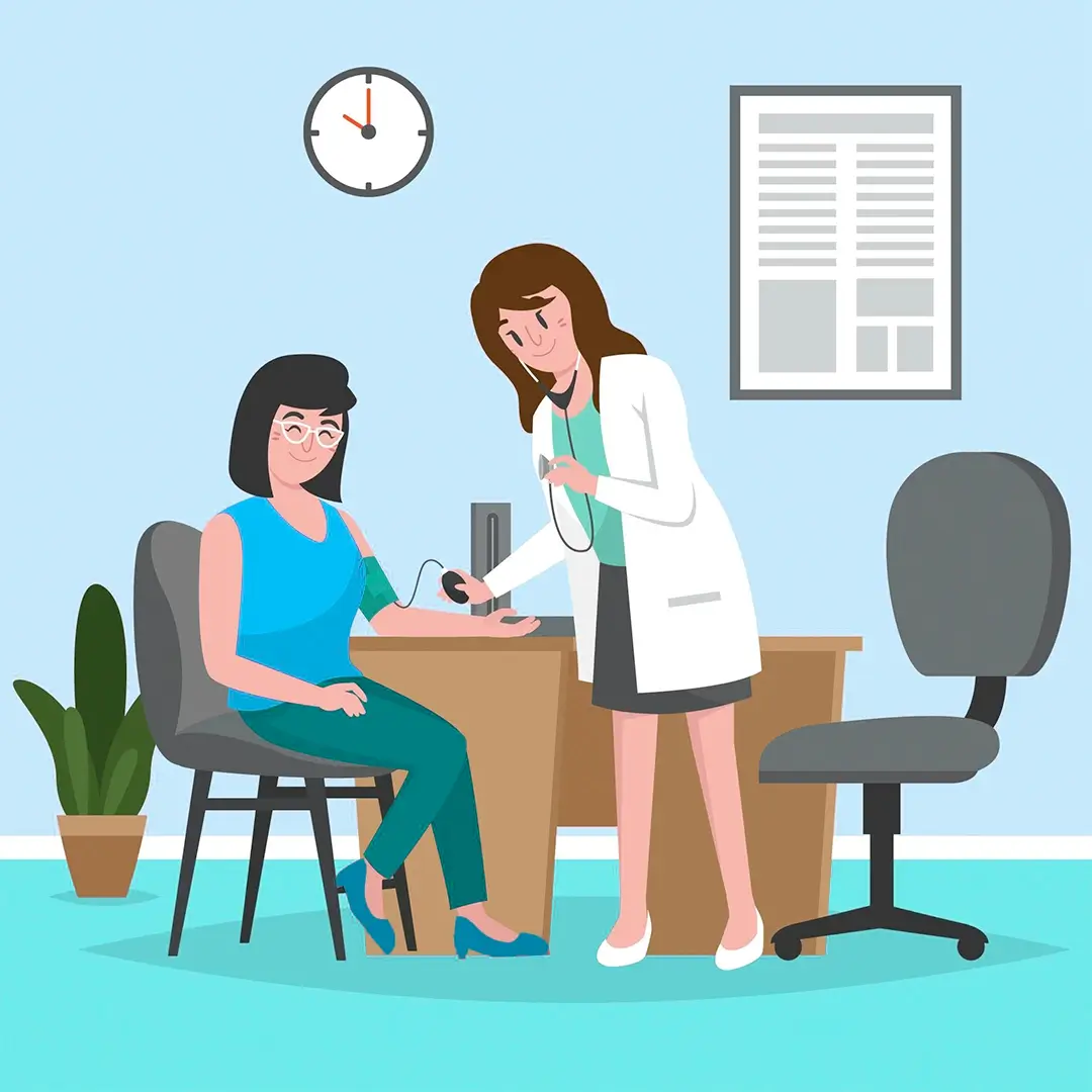 An Illustration Of A Doctor Checking The Patient'S Blood Pressure