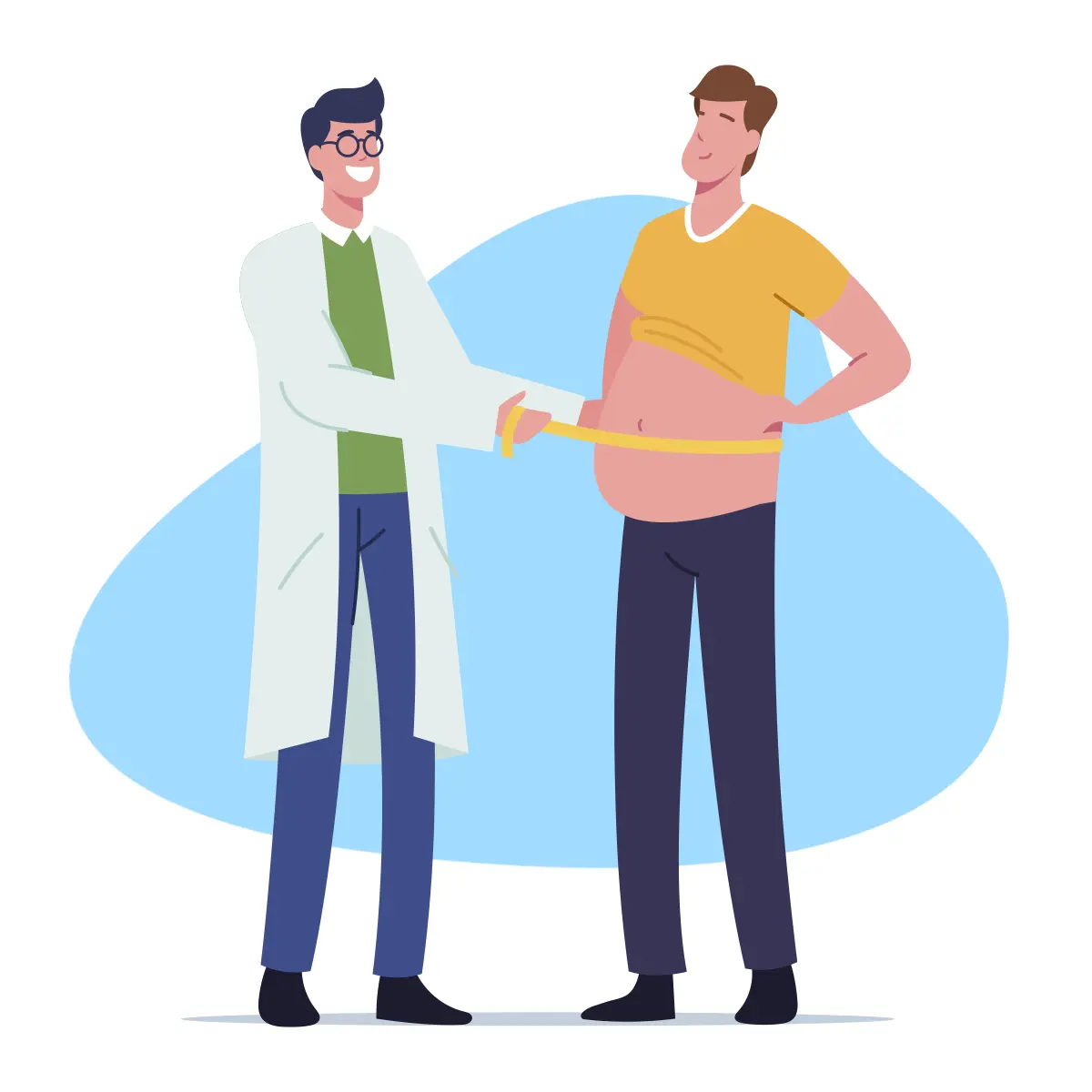 An Illustration Of A Doctor Measuring The Waist Of The And A Patient During A Gastric Sleeve Consultation