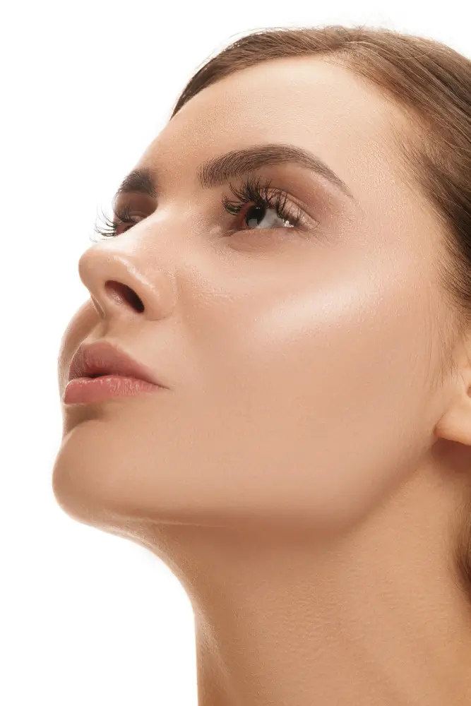 A Woman Looking Up Showing Her Rhinoplasty Results